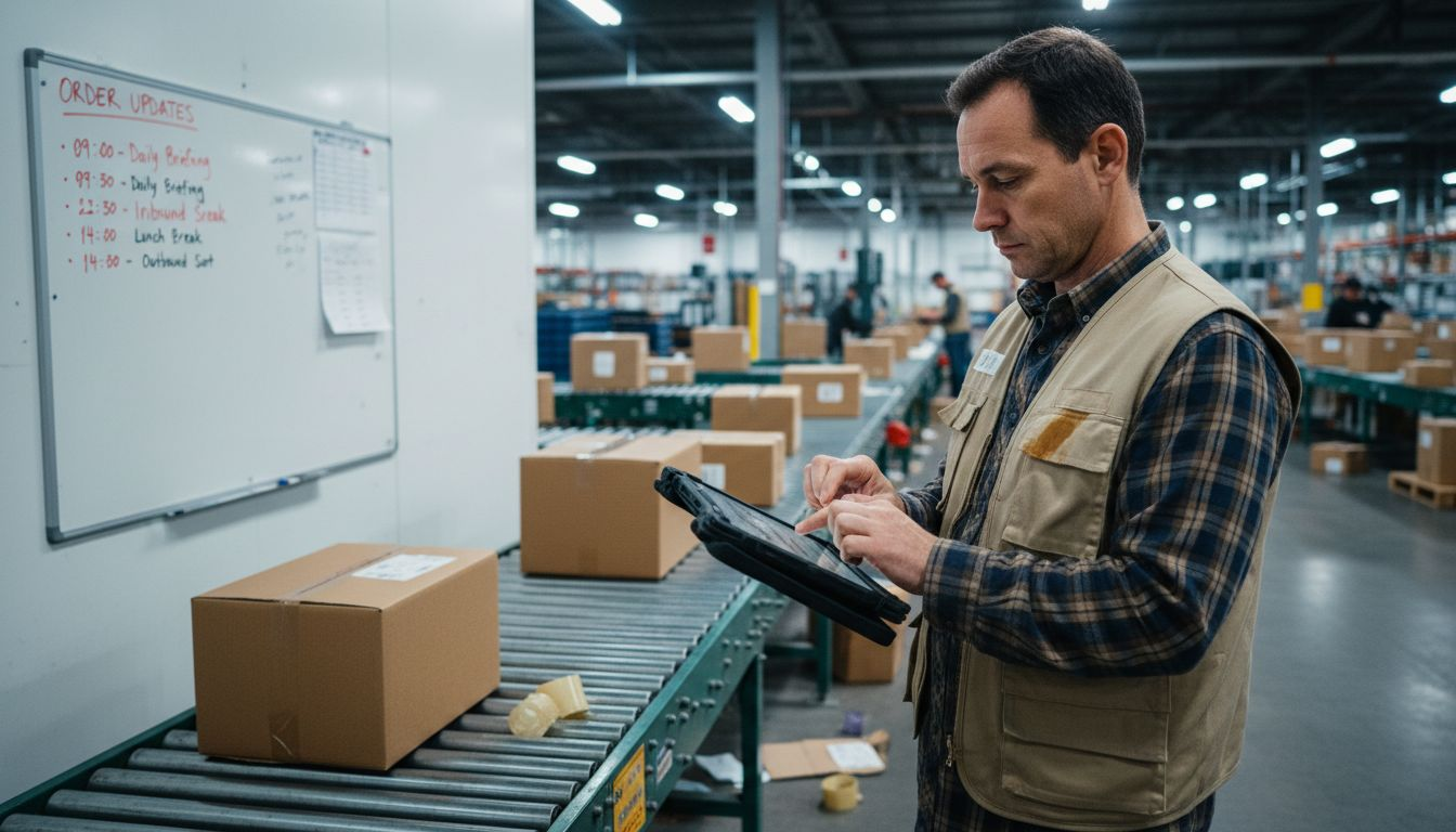 Warehouse supervisor updating delivery status